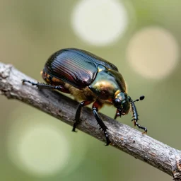 beetle sitting on branch, bokeh, close up, super macro,