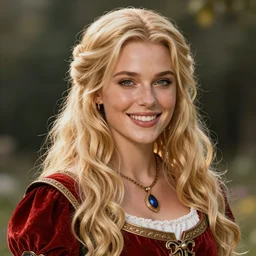 happy blonde peasant woman, fantasy, medieval, vivid colors, fantasy, elegant, concept art, sharp focus, beautiful face!!, digital art, hyper - realistic, 4 k, unreal engine, highly detailed, hd, dramatic lighting by brom, trending on artstation