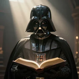 darth vader reading the bible, cinematic lighting, light rays, divine, miraculous, spirtual, beautiful, calm, dust particle, peaceful