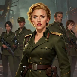portrait of nadezhda konstantinovna krupskaya as scarlett johansson in team fortress 2 style, epic, tragic, military art, fantasy, dieselpunk, hd shot, digital portrait, beautiful, artstation, comic style, by artgerm, guy denning, jakub rozalski, magali villeneuve and charlie bowater