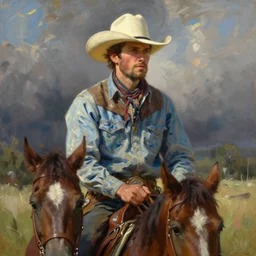 a beautiful painting of a cowboy by charles marion russell