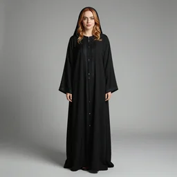 A full body portrait of Emma Stone wearing Black Arabian Abaya, high quality, fully detailed, 4k, volumetric lightening
