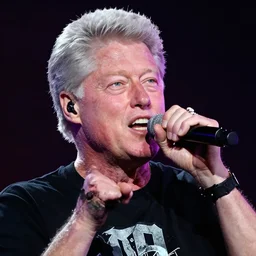 color still shot of bill clinton lead singer performing in music group insane clown posse, face closeup