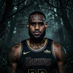 a spooky, gothic portrait of LeBron James