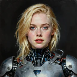 ultra realistic portrait painting of elle fanning in irobot, art by frank frazetta, 4 k, ultra realistic, highly detailed, epic lighting