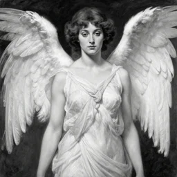 a black and white photo of a beautiful angelic woman, painting by moebius