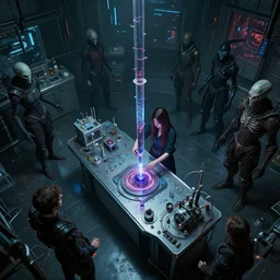 cyberpunk  room top view with girl on  table  laboratorie experiment attache , hellraiser, liquide in tube, technologique , technomancer , alien experimente the futur dark by Greg Rutkowski, Sung Choi, Mitchell Mohrhauser, Maciej Kuciara, Johnson Ting, Maxim Verehin, Peter Konig, Bloodborne , 8k photorealistic, cinematic lighting, HD, high details, atmospheric , trending on artstation