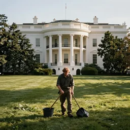 adam jensen working as a gardener at the white house