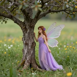tree monster in a beautiful meadow as the eye fairy princess in saturation color scheme, grey, lavender, burnt the new world tintype macro macro earth