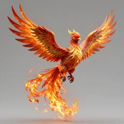 realistic phoenix reincarnation in flames, detailed digital art