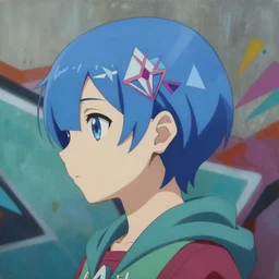 Rem from Re:Zero anime profile picture by Sachin Teng, asymmetrical, Organic Painting , Matte Painting,  geometric shapes, hard edges, graffiti, street art:2 by Sachin Teng:4