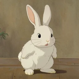 a Lop bunny standing up, ears down, by studio ghibli painting, by Joaquin Sorolla rhads Leyendecker, An aesthetically pleasing, dynamic, energetic, lively, well-designed digital art, by Ohara Koson and Thomas Kinkade, traditional Japanese colors, superior quality, masterpiece
