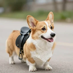 corgi wearing a saddle