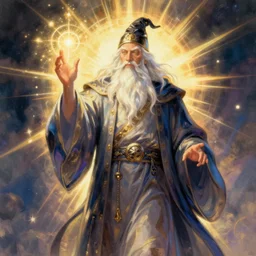 a wizard wielding magic, pop - art, illustration