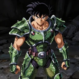 anime of young man with facial stubble, brown eyes, full body, reptile armor by akira toriyama, hyper realistic, dark fantasy detailed, high definition insanely detailed, bitter, wide angle lens glow in the dark