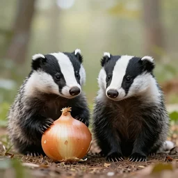 a badger and an onion are best friends, realistic, 4k,