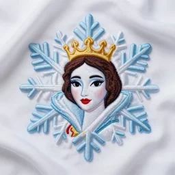 surreal photography silk snowflake with embroidered snow queen face