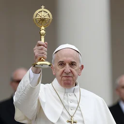The Pope holding the Holy Hand Grenade of Antioch above her head