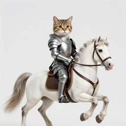 a portrait of a cat wearing an armor, riding on a prancing horse, golden hour, illustration, digital art, trending on artstation