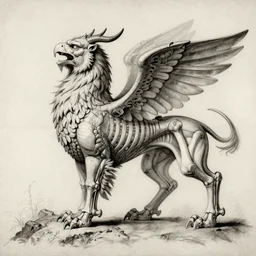 anatomy drawing of a griffin, by Leonardo da Vinci, skeletal structure, dissection sketch, very detailed, historical,