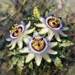 passion flowers painted in watercolours