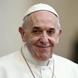 photorealistic pope francis with a creepy smile