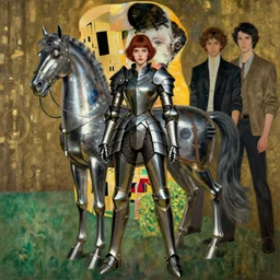 portrait full body girl metal armor and metal horse poses by gaston bussiere, anna nikonova aka newmilky, greg rutkowski, yoji shinkawa, yoshitaka amano, tsutomu nihei, donato giancola, geoffroy thoorens, concept art, trending on artstation, gustav klimt, cinematic composition, 8 k