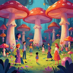 beautiful wonderland digital illustration by ilya kuvshinov : 1 | colorful surreal psychedelic mushroom forest by beeple : 1 | people, faces, figures, humans, man, woman, boy, girl : - 1