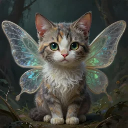 portrait painting of an adorable fairy cat, fantasy, ultra realistic, concept art, intricate details, eerie, highly detailed, photorealistic, octane render, 8 k, unreal engine. art by artgerm and greg rutkowski and charlie bowater and magali villeneuve and christophe vacher and alphonse mucha
