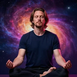 ⁠portrait of Russell Brand meditating with eyes closed, cosmic background, rich vivid colors, ambient lighting, dynamic lighting, 4k, HQ, official media, anime key visual, makoto shinkai, ilya kuvshinov, lois van baarle, rossdraws, detailed, trending on artstation
