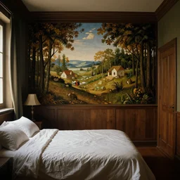 A bedroom designed by Hieronymous Bosch, 35mm film, long shot