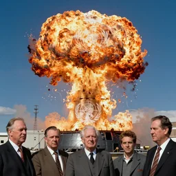 cold war, atomic bomb explosion and the un logo background, 6 0 s, hyperrealism, no blur, 4 k resolution, ultra detailed, style of john berkey, norman rockwell, hans thoma, ivan shishkin, tyler edlin, thomas kinkade