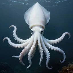 a giant, plain white squid, with big tentacles and a triangle - shaped head