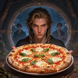 portrait of pizza magherita in a magical portal, highly detailed, digital painting, artstation, night scene, wlop concept art, smooth, sharp focus, illustration, art by dreadjim, craig mullins and greg rutkowski, 8 k