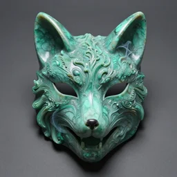 carved malachite magma fox masquerade mask, intricately carved smoke and liquid ether, macro, peter mohrbacher, artstation