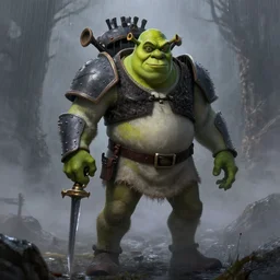 Shrek dark fantasy art, warhammer 40k, fog, rain, concept art by Lucas Staniec