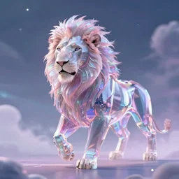 astral transparant friendly lion, spirit animal, photorealistic, unreal engine 5, movement, dreams, DMT, dreamy, vapor wave, 80’s