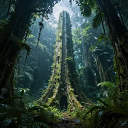 abandoned by buckminster fuller, water sunlight tron rainforest at night, archdaily, wallpaper, highly detailed, trending on artstation.