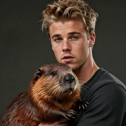 hyperrealistic dslr film still of justin bieber holding his pet beaver, stunning hyperrealistic 8 k octane comprehensive 3 d render, inspired by istvan sandorfi & greg rutkowski & unreal engine, perfect facial symmetry, dim volumetric cinematic lighting, extremely hyper - detailed, incredibly real lifelike attributes & flesh texture, intricate, masterpiece, artstation, stunning