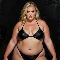 a detailed upper body portrait of carrie underwood as an obese bikini model. cyberpunk aesthetic. digital painting, black oil bath. in the style of eddie mendoza and ross tran.