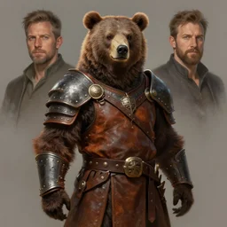 a portrait of a bear druid dressed with a leather armor, by justin gerard and jean baptiste monge, digital art, realistic painting, dnd, character design, trending on artstation