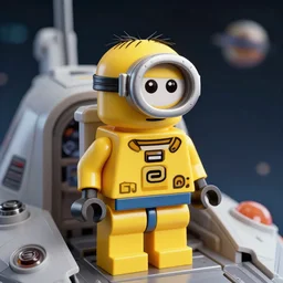 lego minion astronaut in the spaceship by goro fujita, by beeple, realism, sharp details, cinematic, highly detailed, digital, 3 d, yellow colors
