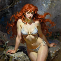 A beautiful oil painting of a pretty anime girl Nathalie Portman in bikini, by Lucas Graciano, Frank Frazetta, Greg Rutkowski, Boris Vallejo, epic, fantasy, character art, high fantasy