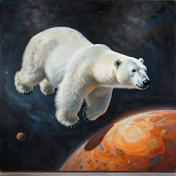 an ice bear flyintg to mars by onur dinc an impressive gigantic intricate detailed mural painting