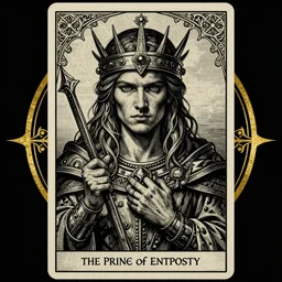 The Prince of Entropy portrait, high fantasy, dark atmosphere, detailed, cinematic, ornate, tarot card, highly detailed, ink illustration, golden ratio, 8k,