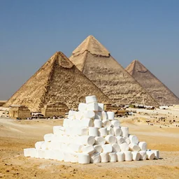 The Pyramids of Giza made out of marshmallows