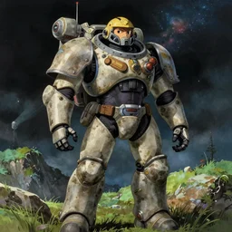 space marine, studio ghibli style, pulp science fiction illustration