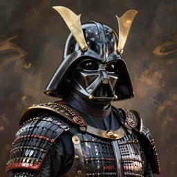 portrait of samurai warrior darth vader with japanese samurai armour and mask by dan mumford