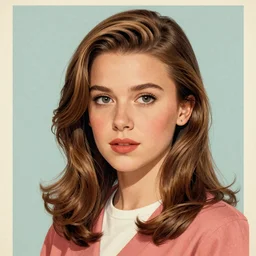 “Millie Bobby Brown portrait, color vintage magazine illustration 1950”