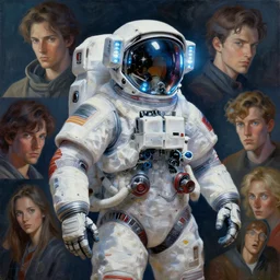 a futuristic cybernatic astronaut, led lights, painting by greg ruthowski, alphonse murac, yoji shinkawa, john berkey, wlop, craig mullins, collaborative artwork, exquisitely high quality and detailed